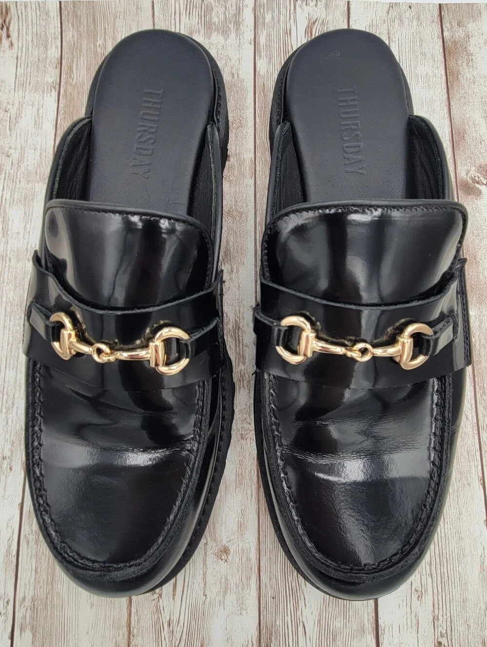 Thursday Leather Black Penny Mule Gold Hardware Women's Size 10 - Picture 13 of 16